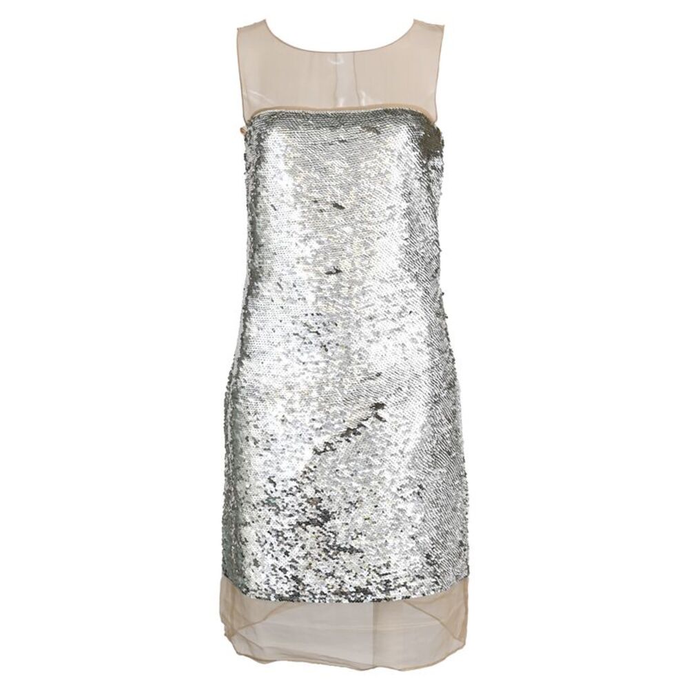 Michael Kors Bateau Neckline Knee-Length Dress in Silver Sequin
